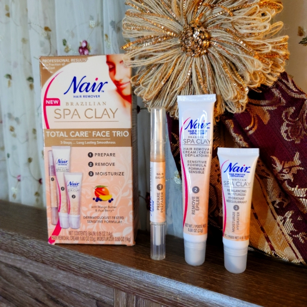 Nair Brazilian Spa Clay Total Care Facial Hair Remover Kit Trio NWT - Picture 2 of 7